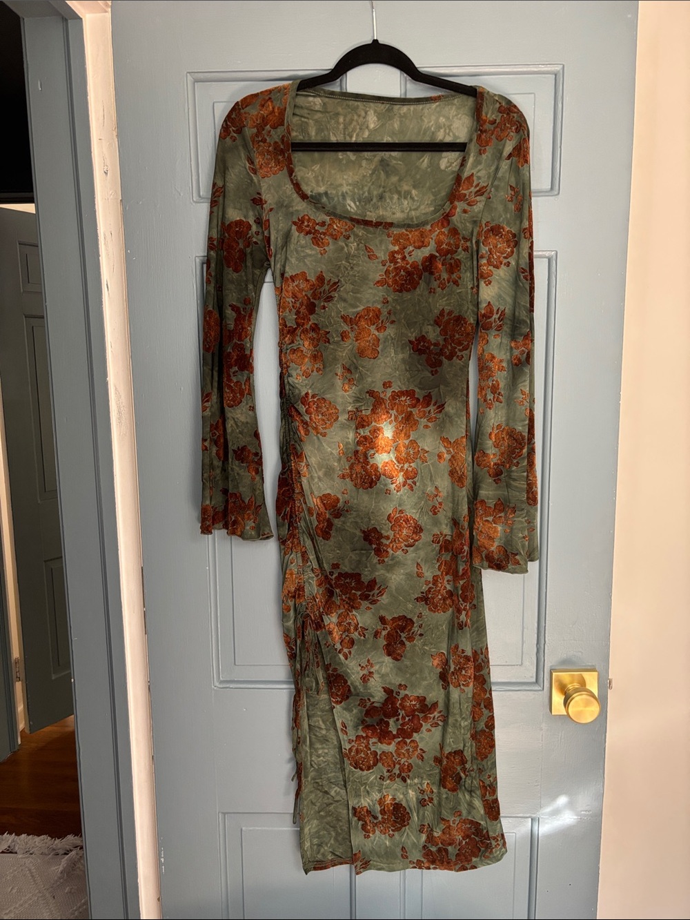 Cider Sage Green Maxi Dress with Rust Floral Print